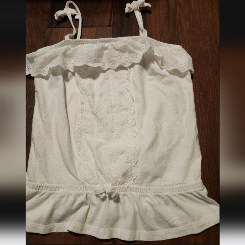 Adorable Girls Sz S (6/6X) Faded Glory White Sleeveless Top with Faux Tie Straps